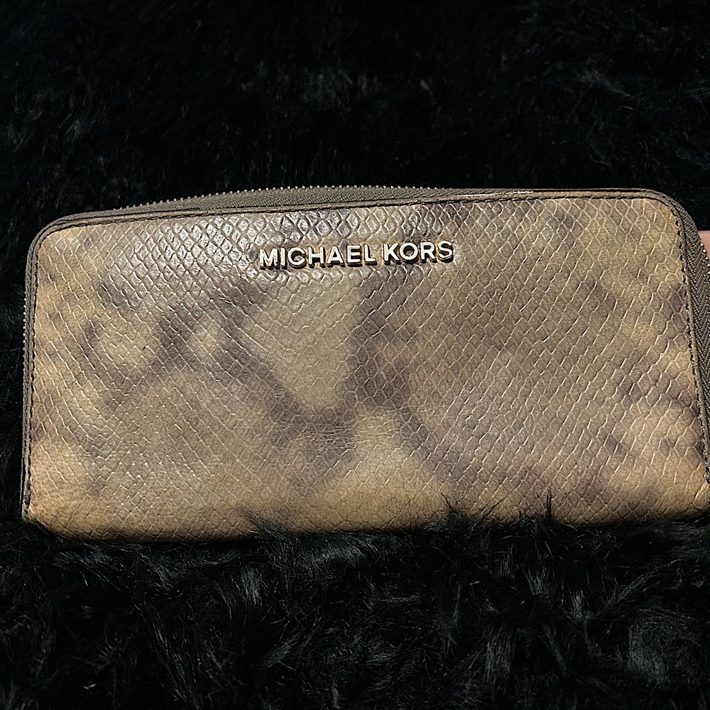 Michael Kors Embossed Python Snakeskin Zip Around… - image 1